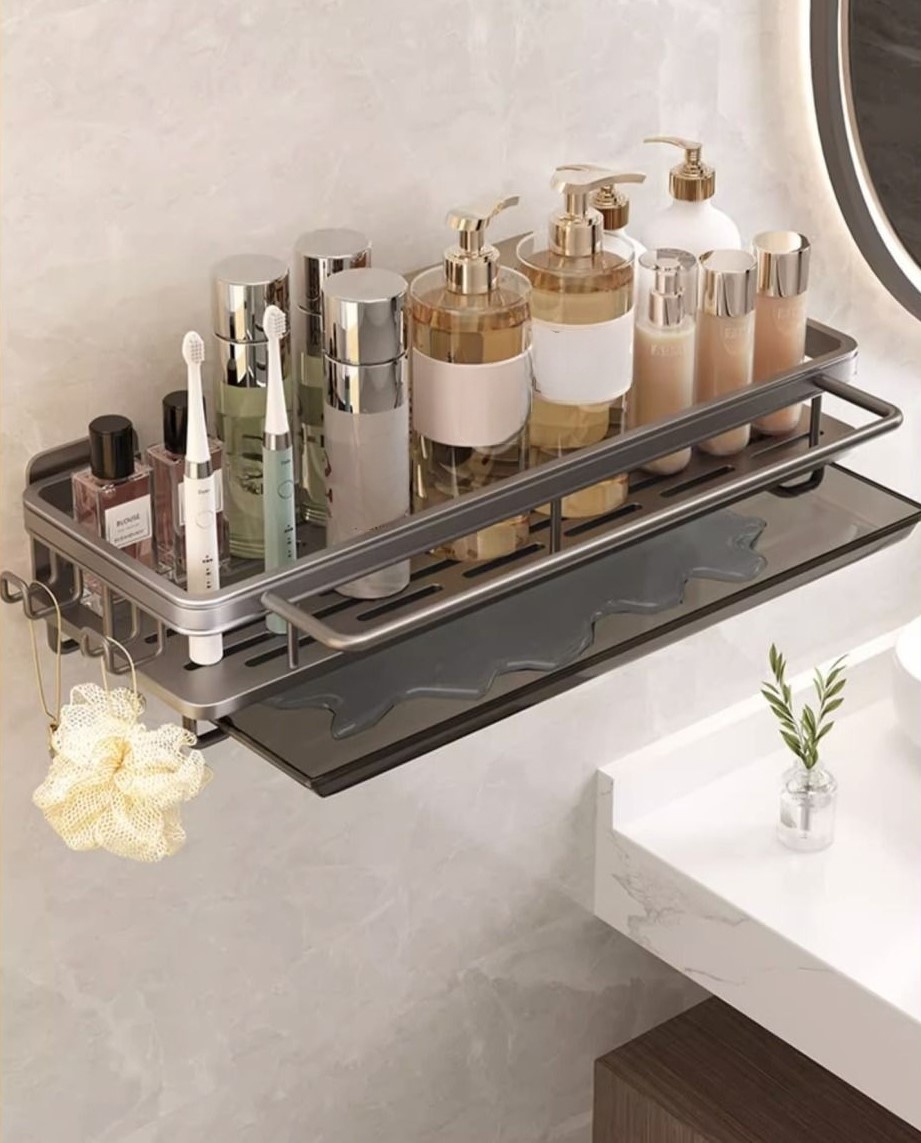 Bathroom wall-mounted no-drill aluminum storage rack 9
