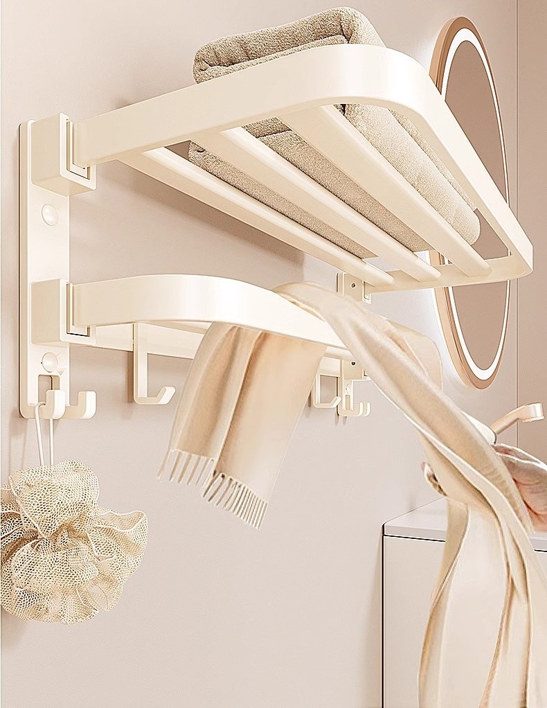 No-drill bathroom wall-mounted milky white towel rack 19