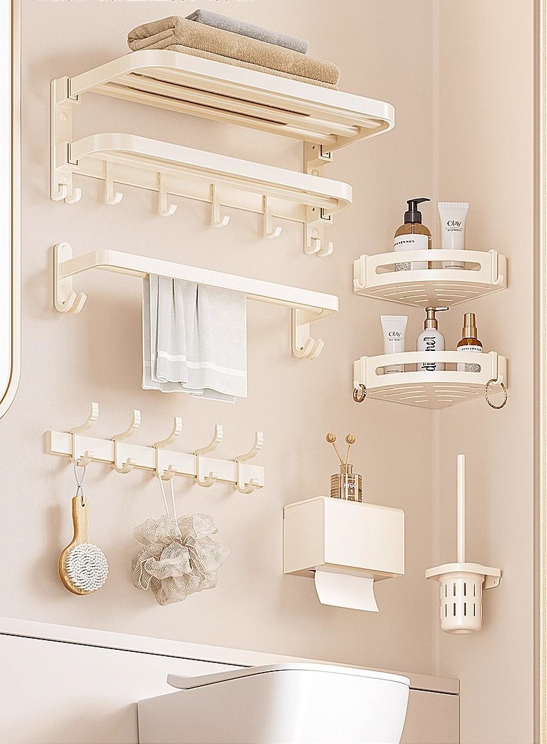 No-drill bathroom wall-mounted milky white towel rack 19 02