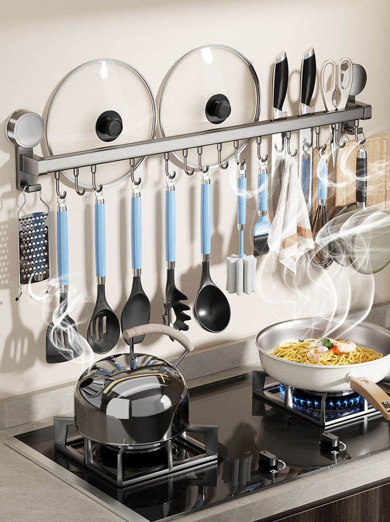 Suction cup type no-drill hook kitchen storage rack 10