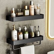 Black no-drill bathroom wall storage shelf 39
