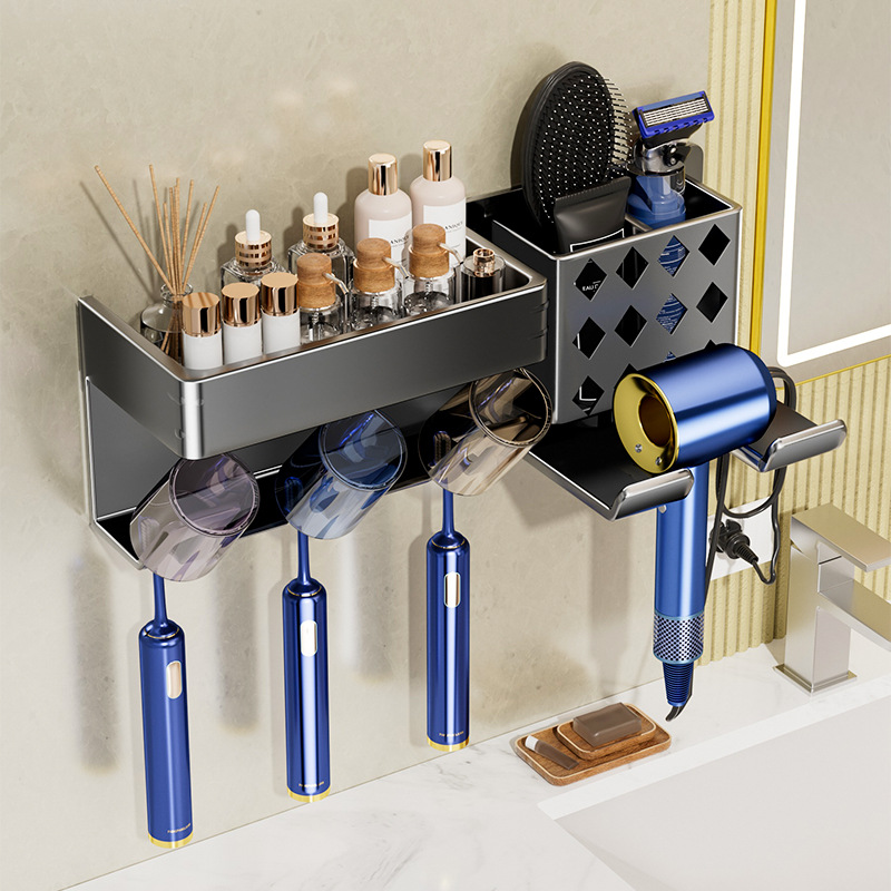 Gray bathroom hairdryer and toothbrush holder 32 02