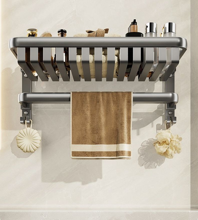 Double-layer gunmetal gray towel rack bathroom storage rack 23 02