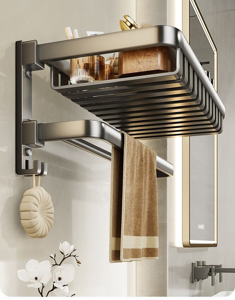 Double-layer gunmetal gray towel rack bathroom storage rack 23 01
