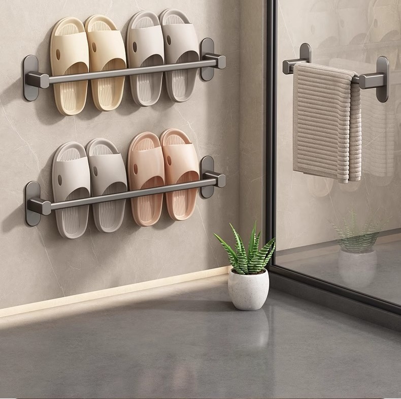 Space aluminum drainable bathroom slipper rack 29