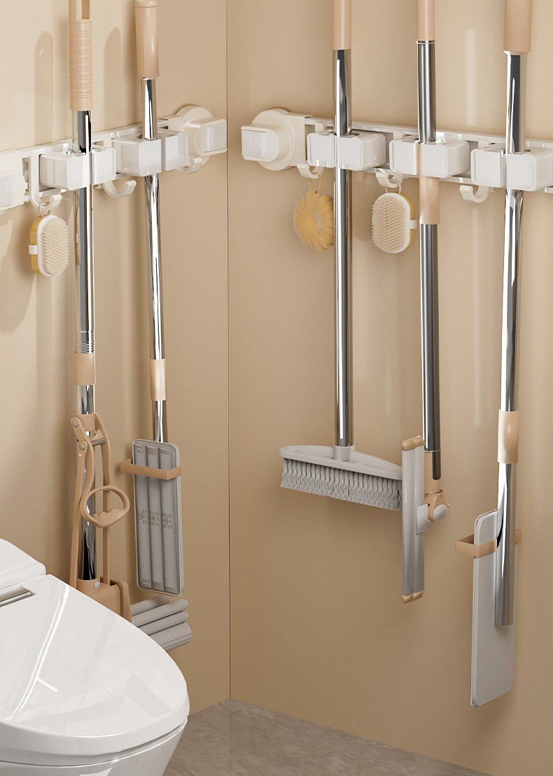 Suction cup mop holder and cloth hook storage rack 27 02