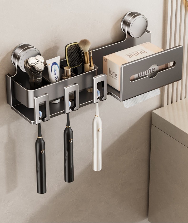 Suction cup toothbrush and tissue box storage rack 28 01