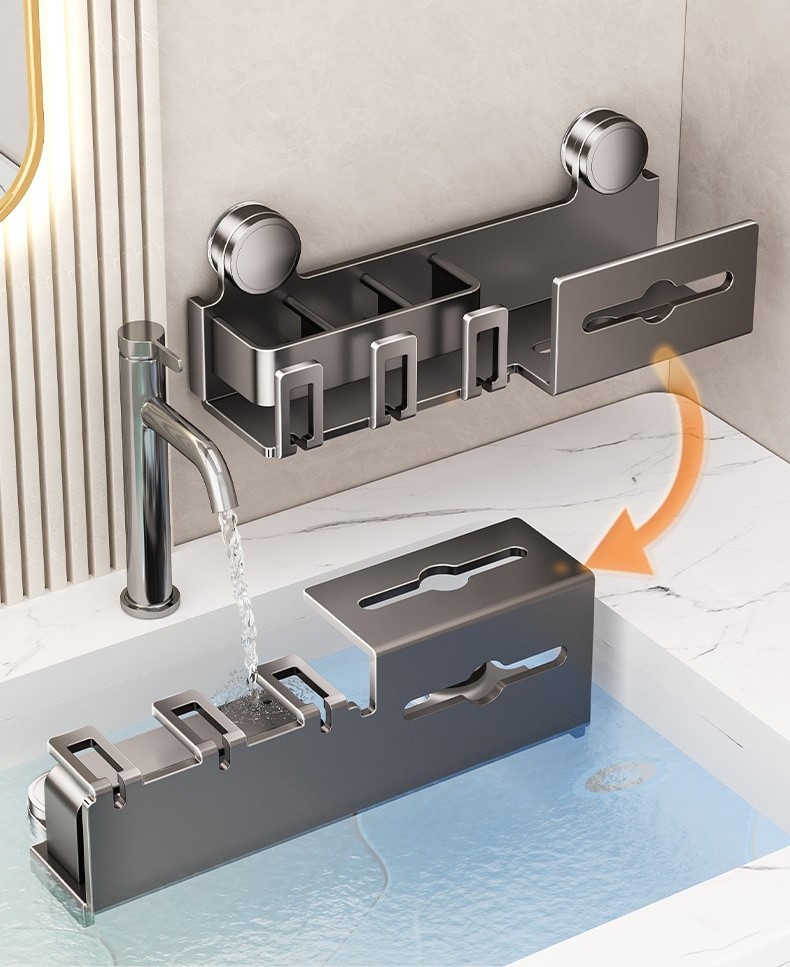 Suction cup toothbrush and tissue box storage rack 28 02