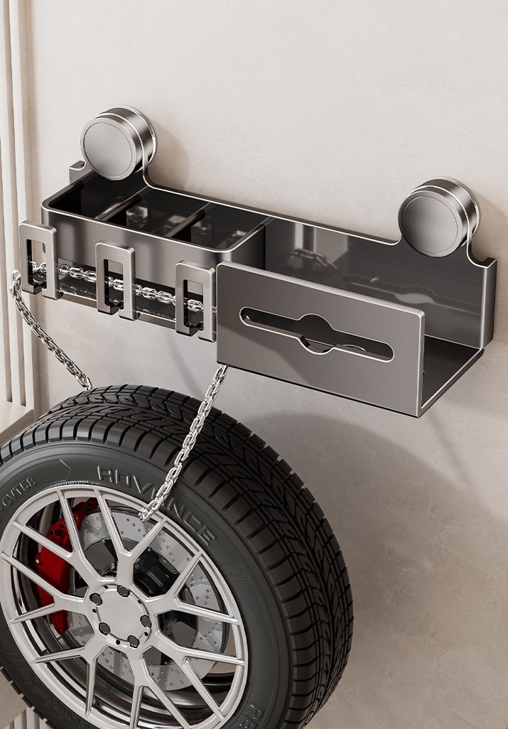 Suction cup toothbrush and tissue box storage rack 28