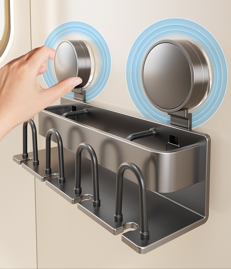 Bathroom suction cup toothbrush and mouthwash cup holder 53