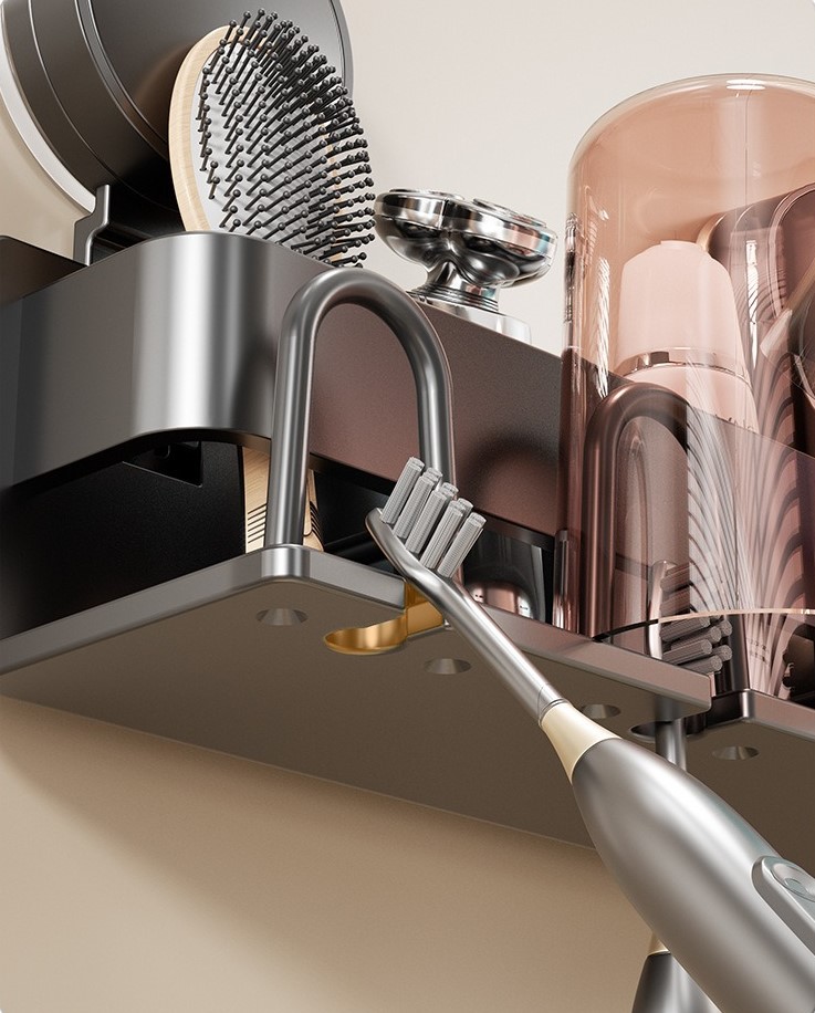 Bathroom suction cup toothbrush and mouthwash cup holder 53