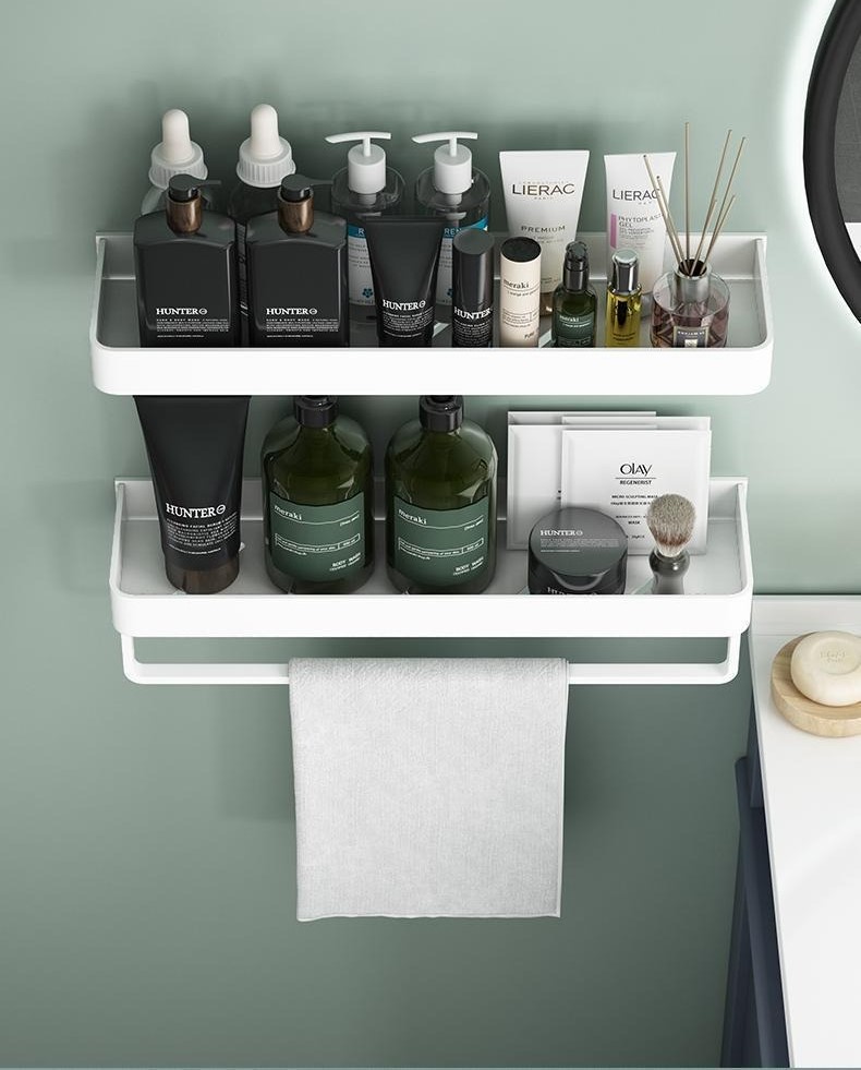 White no-drill bathroom vanity storage wall-mounted shelf 44