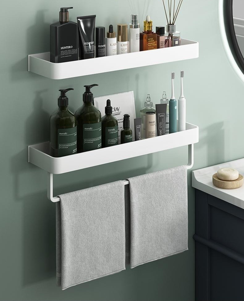 White no-drill bathroom vanity storage wall-mounted shelf 44 01