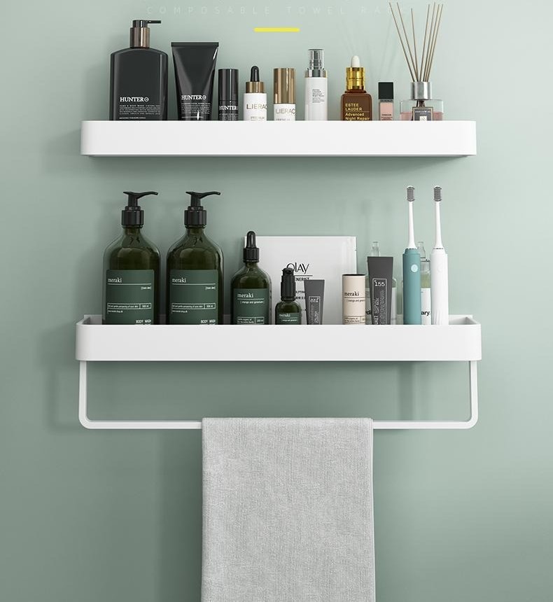 White no-drill bathroom vanity storage wall-mounted shelf 44