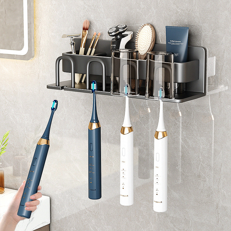 Gray bathroom toothbrush holder without drilling 58