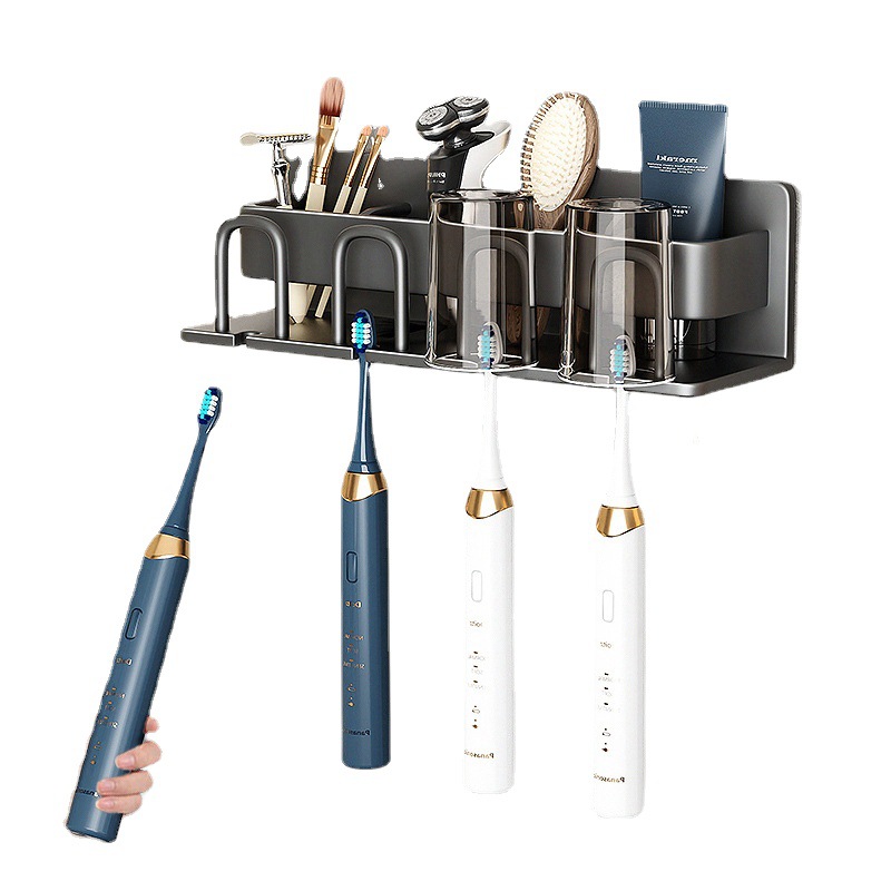 Gray bathroom toothbrush holder without drilling 58