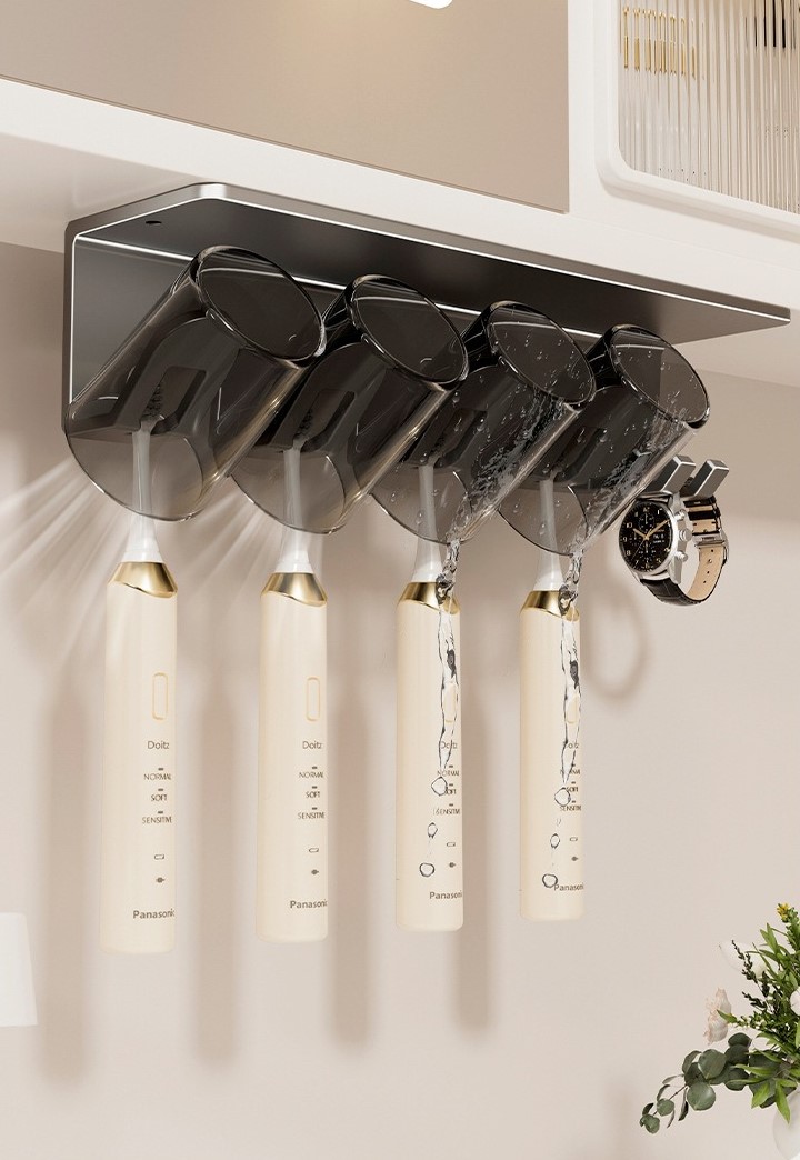 Gray bathroom wall-mounted toothbrush and cup holder 52 01