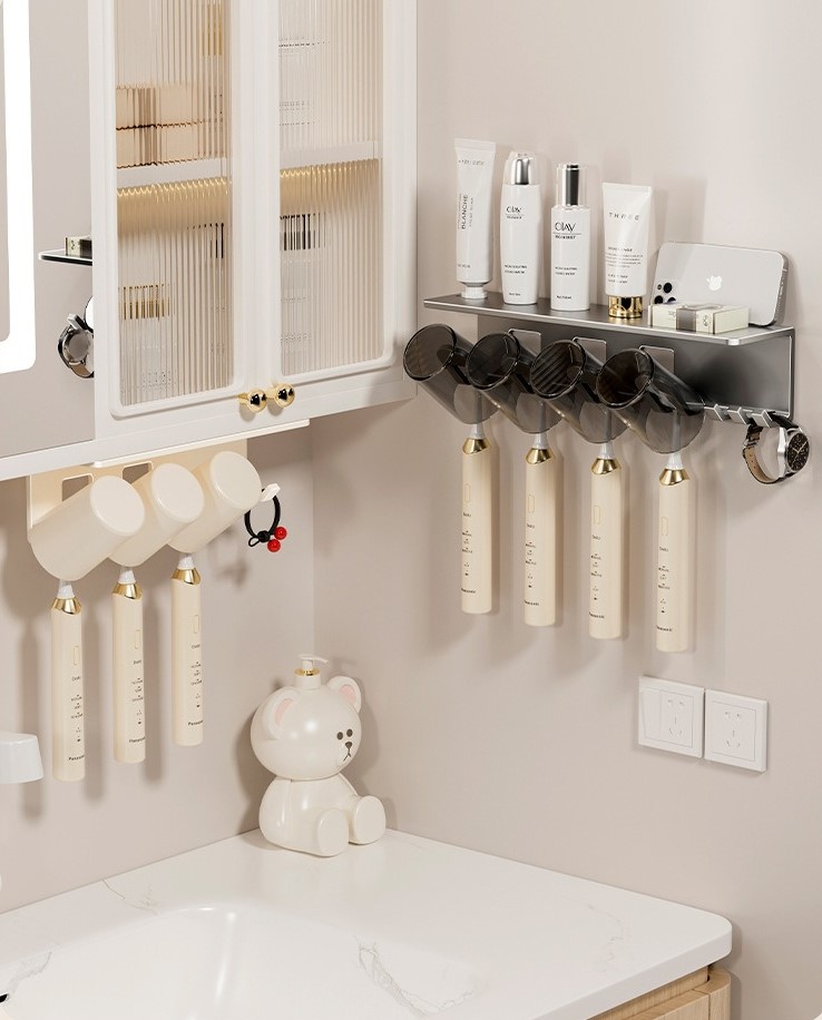 Gray bathroom wall-mounted toothbrush and cup holder 52 02