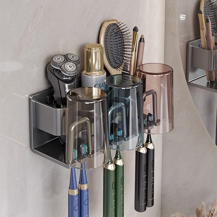 White no-drill toothbrush and mouthwash cup holder 46 02