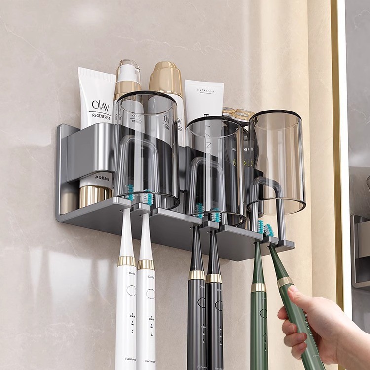 White no-drill toothbrush and mouthwash cup holder 46